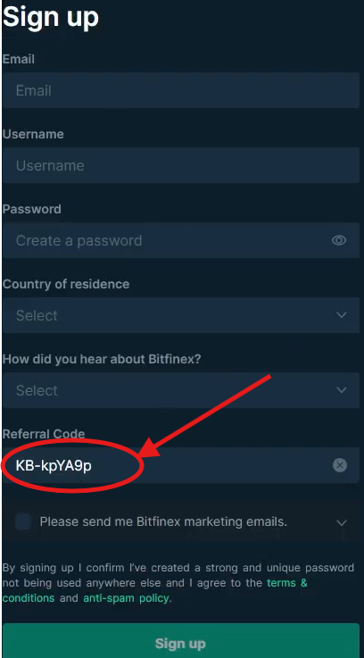 Bitfinex Exchange Referral Code "KB-kpYA9p" - Sparen Sie 15% auf die Handelsgebühr